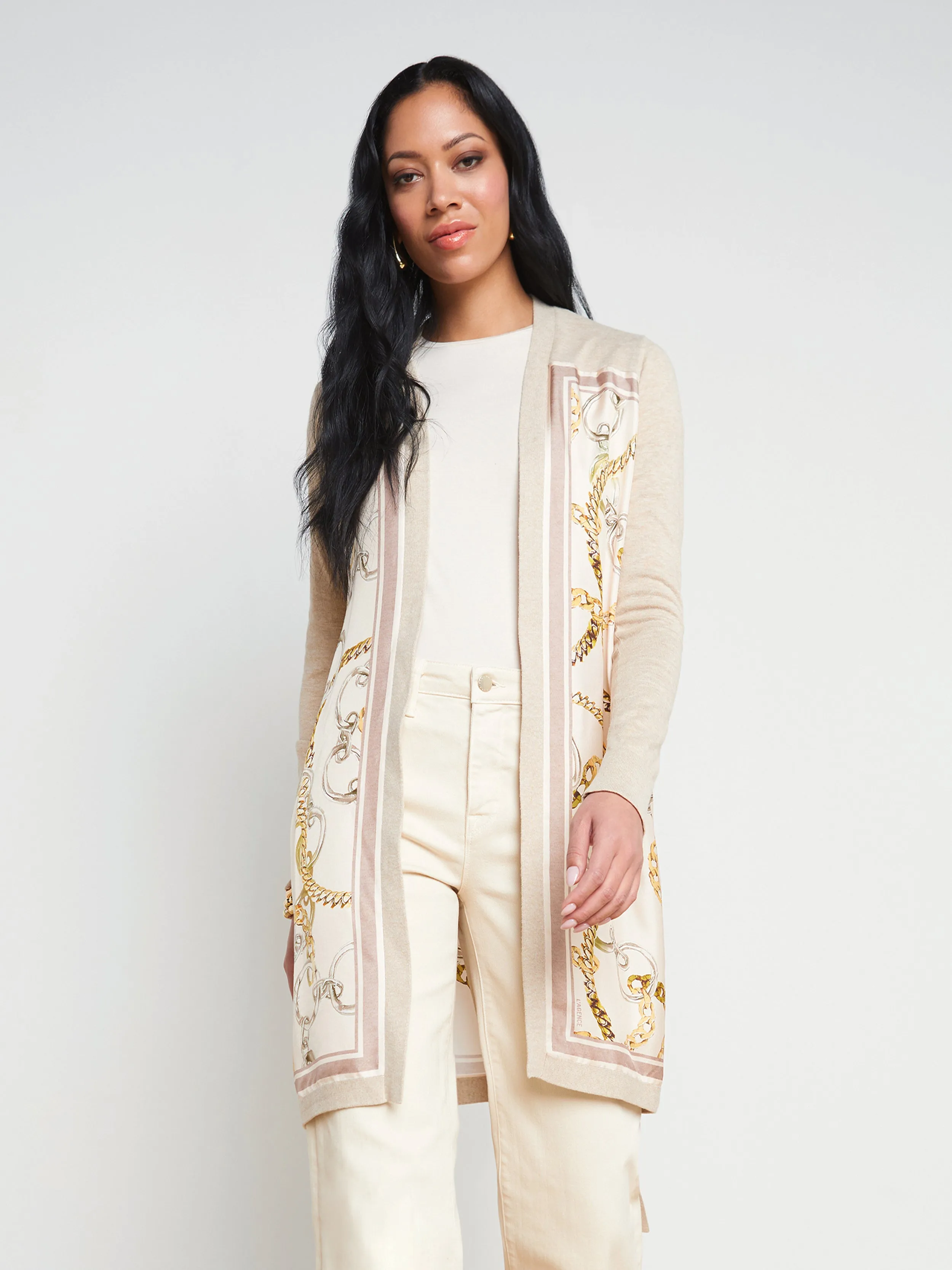 Elegant Beverly Silk Panel Detailed Cardigan