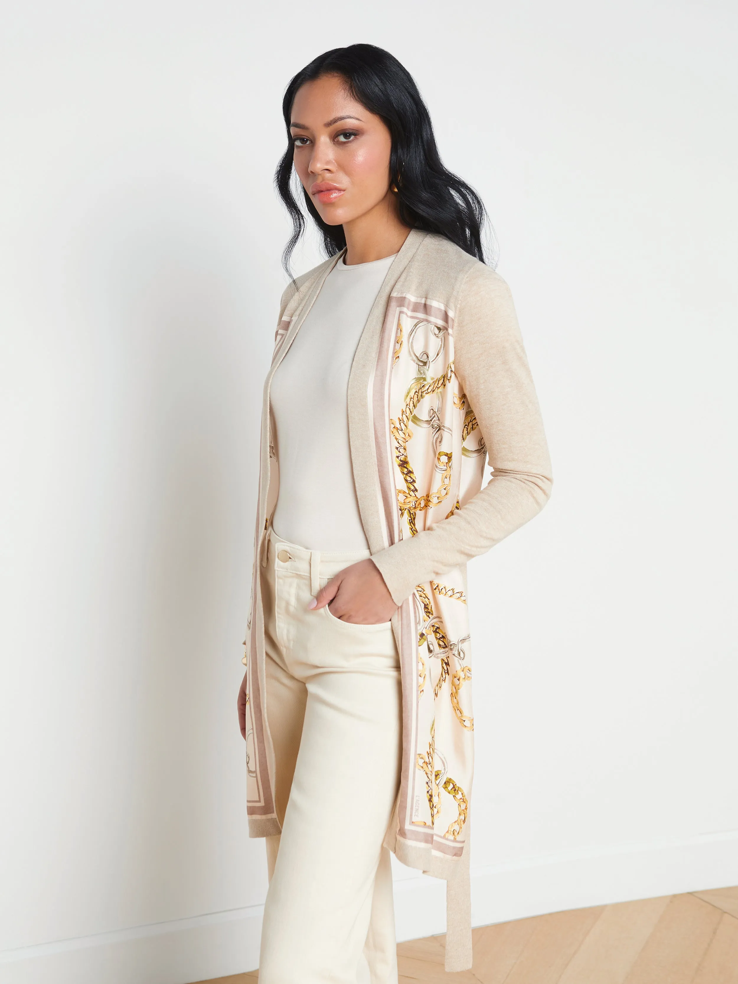 Elegant Beverly Silk Panel Detailed Cardigan