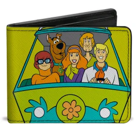 Bi-Fold Wallet - Scooby Doo Group Driving Mystery Machine Front Pose   Text Yellow by Buckle-Down
