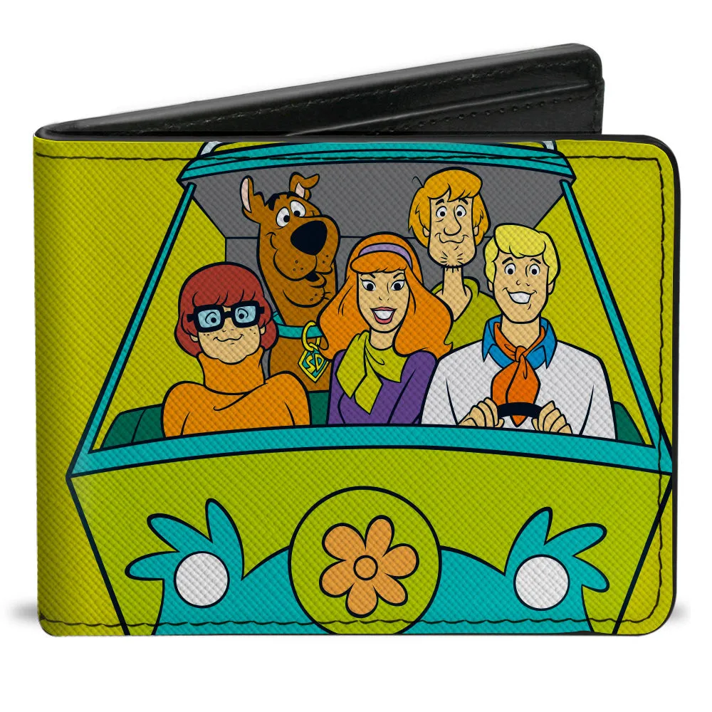 Bi-Fold Wallet - Scooby Doo Group Driving Mystery Machine Front Pose   Text Yellow by Buckle-Down