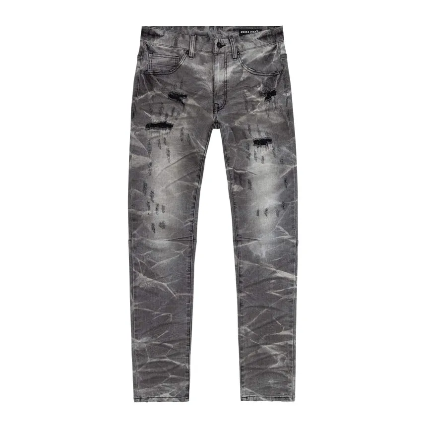 Big and Tall - Rip & Repaired Lightning Washed Denim Jeans - Lightning Black