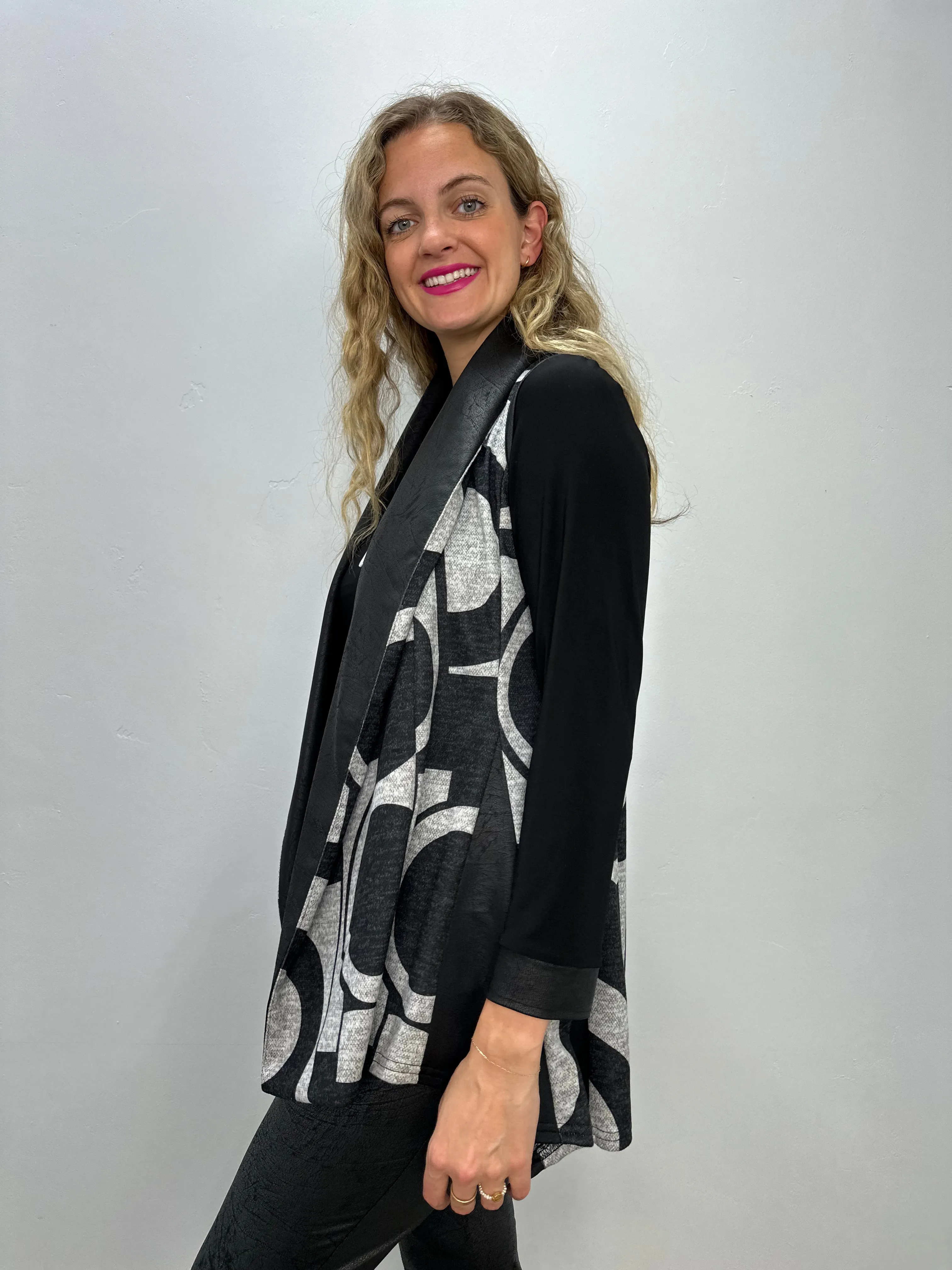 Black & Gray Sleeveless Vest with Zipper Accent