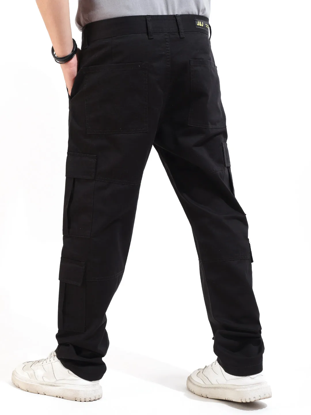 Black Peach Finish Cotton 8 Pocket Open Bottom Cargo
