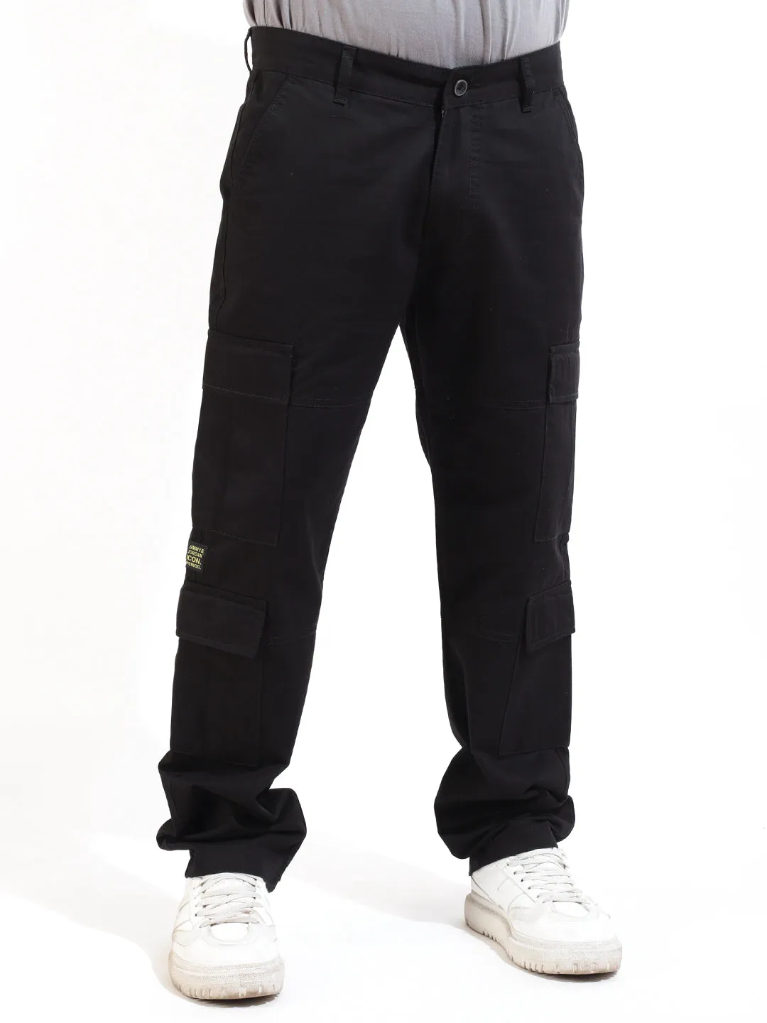 Black Peach Finish Cotton 8 Pocket Open Bottom Cargo