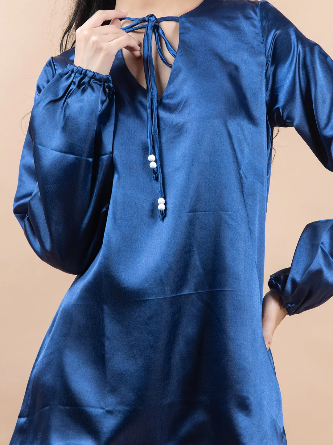 Blue Satin Full Sleeves Top