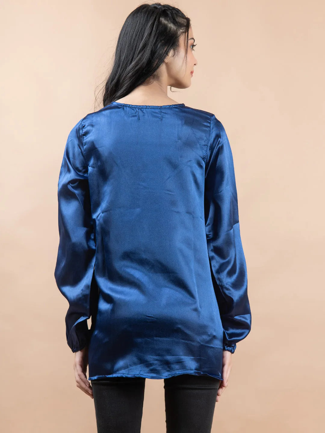 Blue Satin Full Sleeves Top