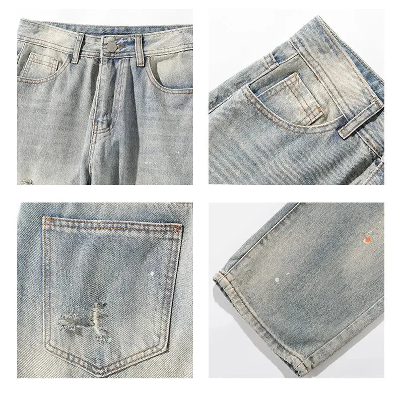 BONSIR  -  New Ripped Jeans Man Pants Colored Paint Dots Long Straight Casual Denim Trousers Fashion Oversized Streetwear Clothing Men