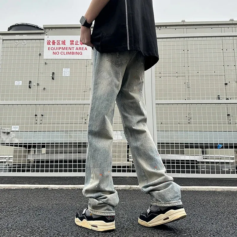 BONSIR  -  New Ripped Jeans Man Pants Colored Paint Dots Long Straight Casual Denim Trousers Fashion Oversized Streetwear Clothing Men