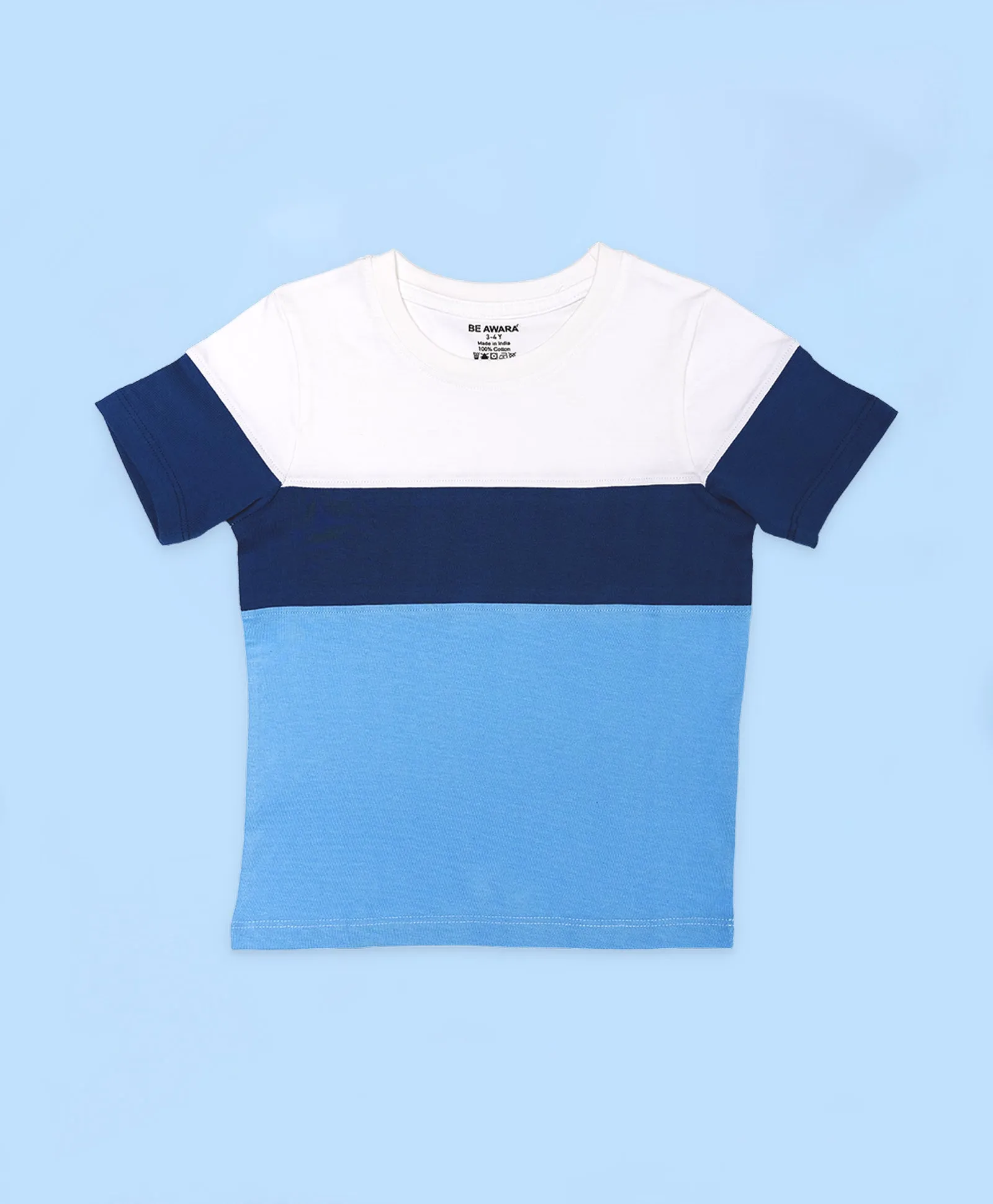 Boys Shades Of Blue Colorblock Half Sleeves T-Shirt & Lounge Pant Set