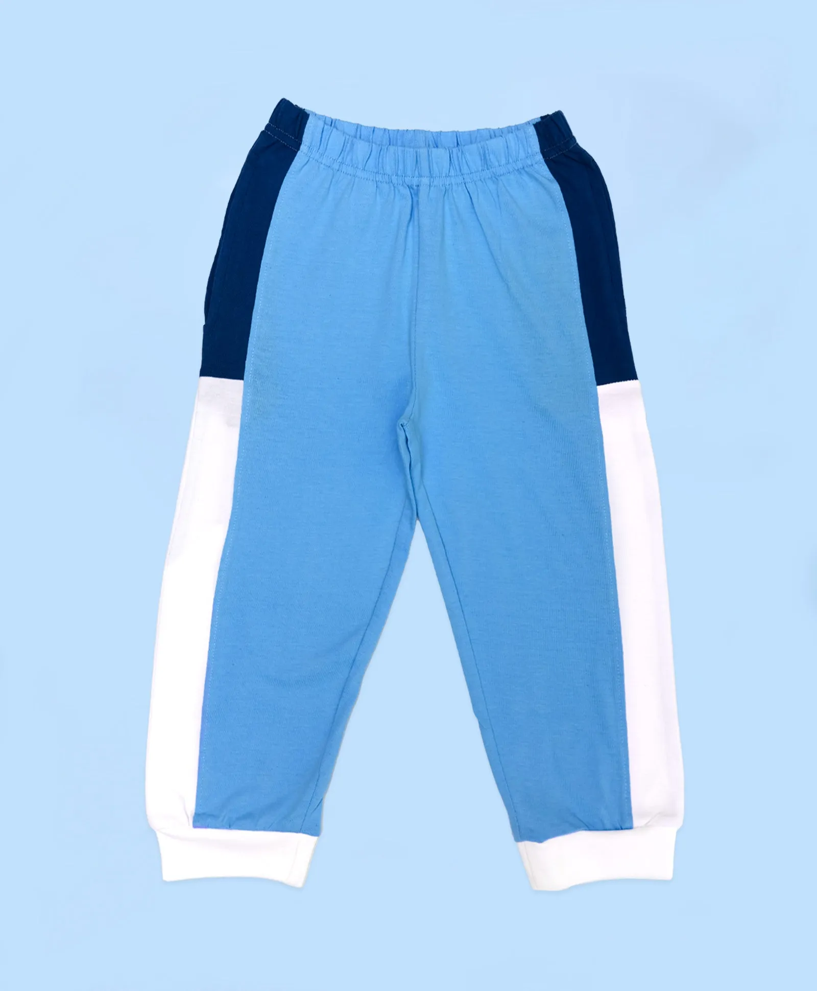 Boys Shades Of Blue Colorblock Half Sleeves T-Shirt & Lounge Pant Set