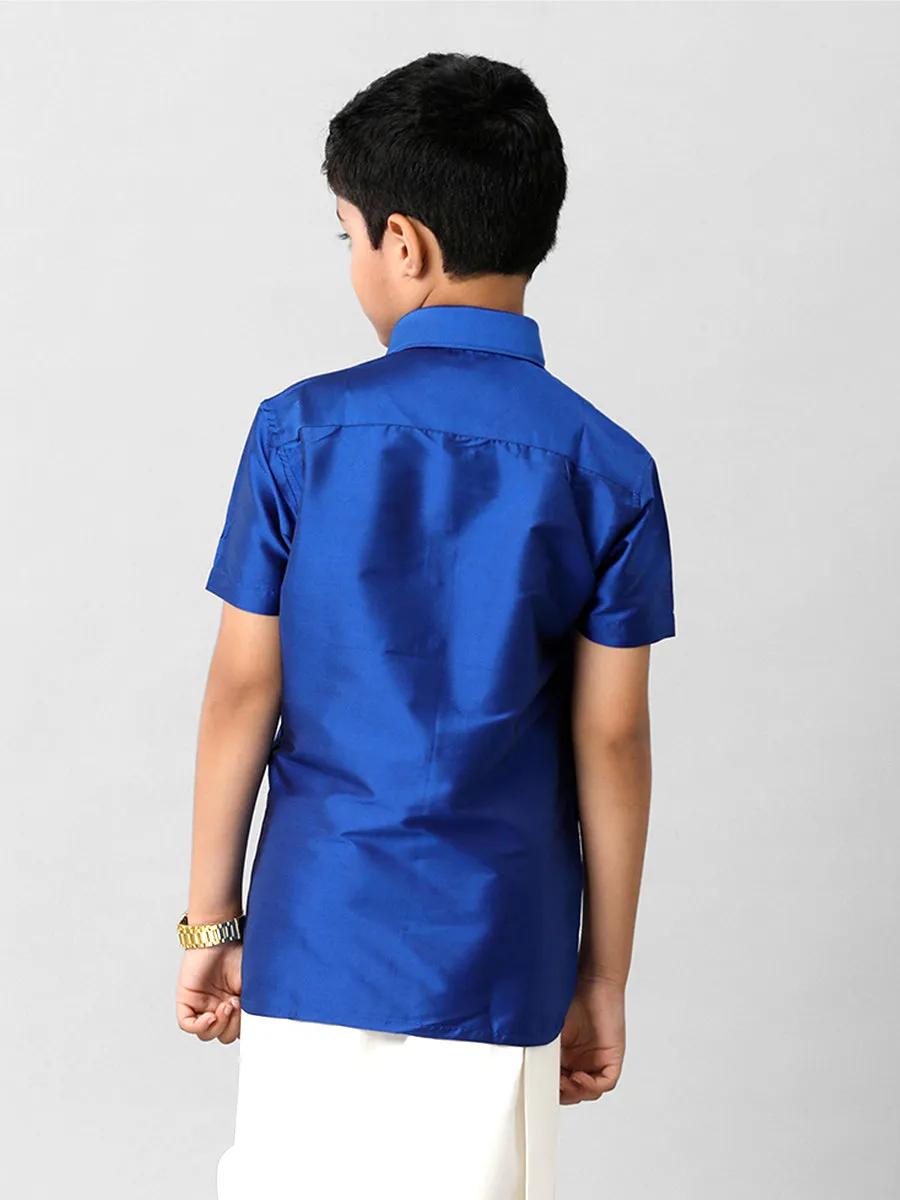 Boys Silk Cotton Light Blue Half Sleeves Shirt K5