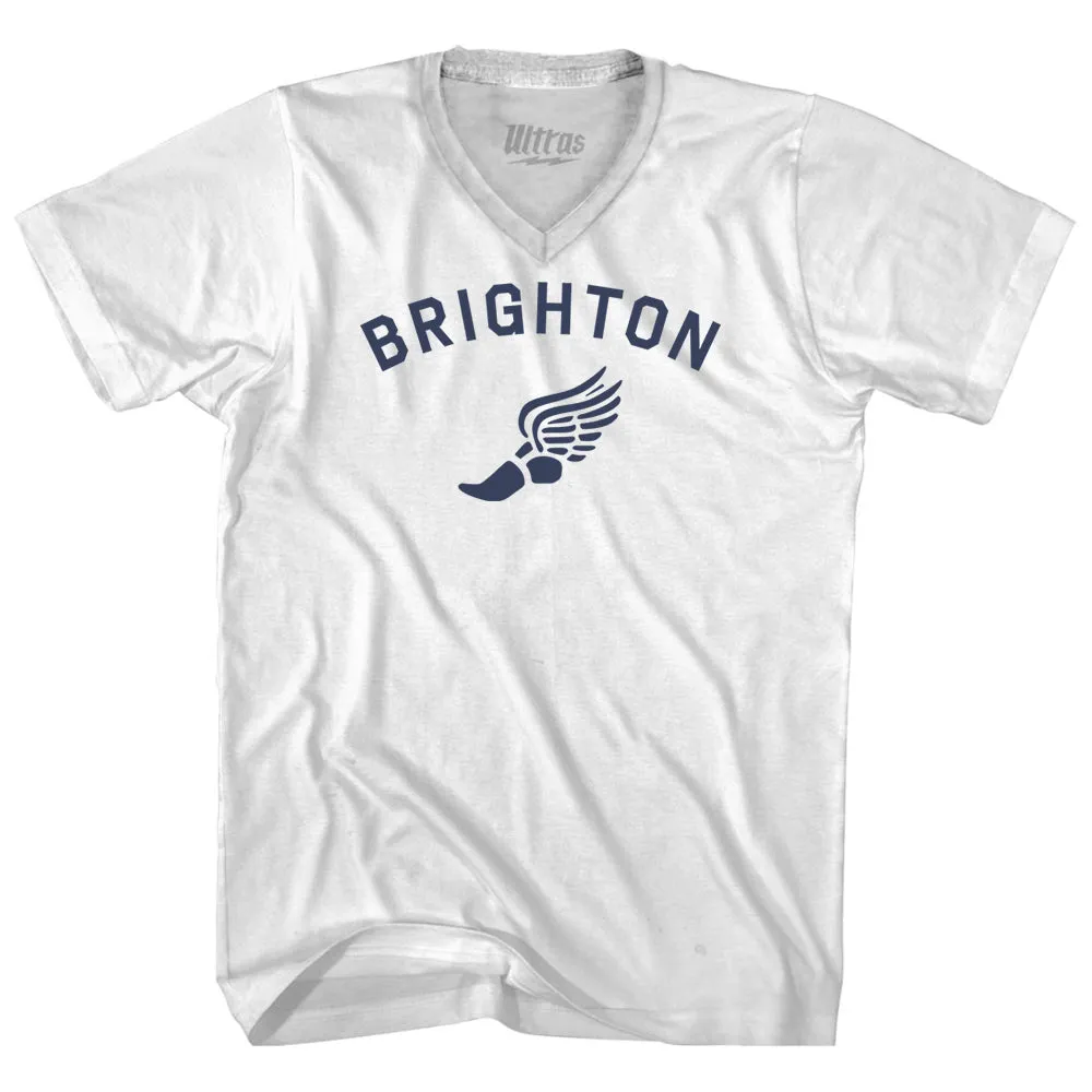 Brighton Running Track Winged Foot Adult Cotton V-neck T-shirt