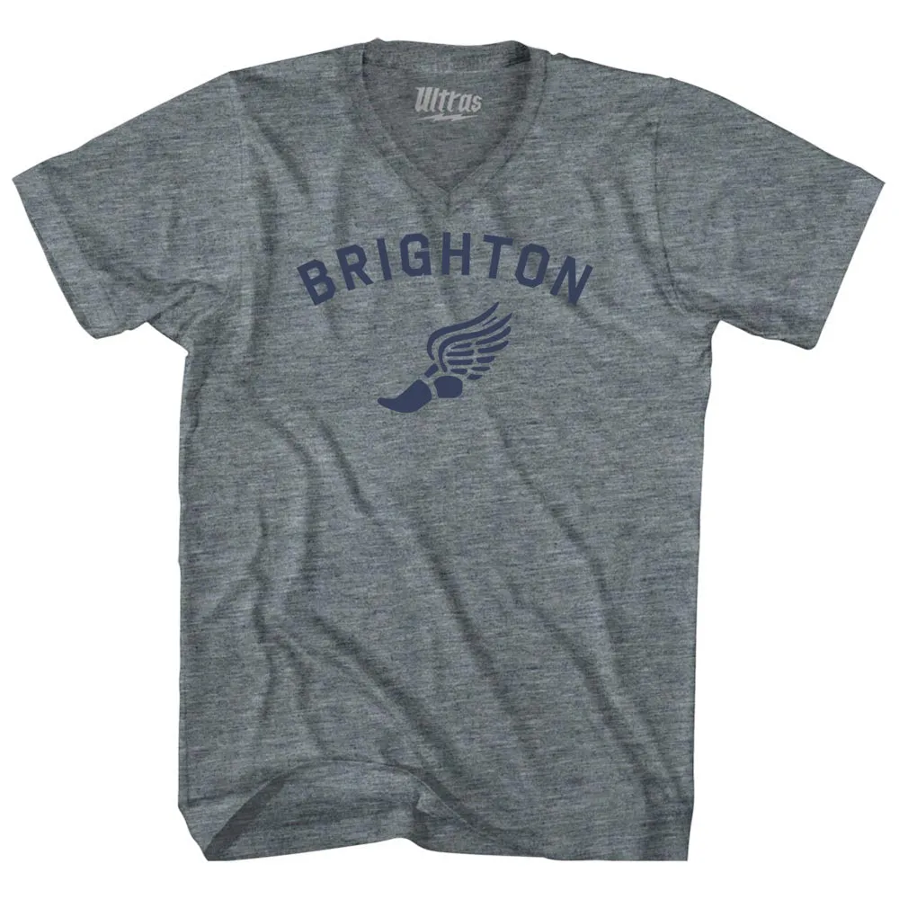 Brighton Running Track Winged Foot Adult Tri-Blend V-neck T-shirt