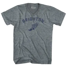 Brighton Running Track Winged Foot Adult Tri-Blend V-neck T-shirt