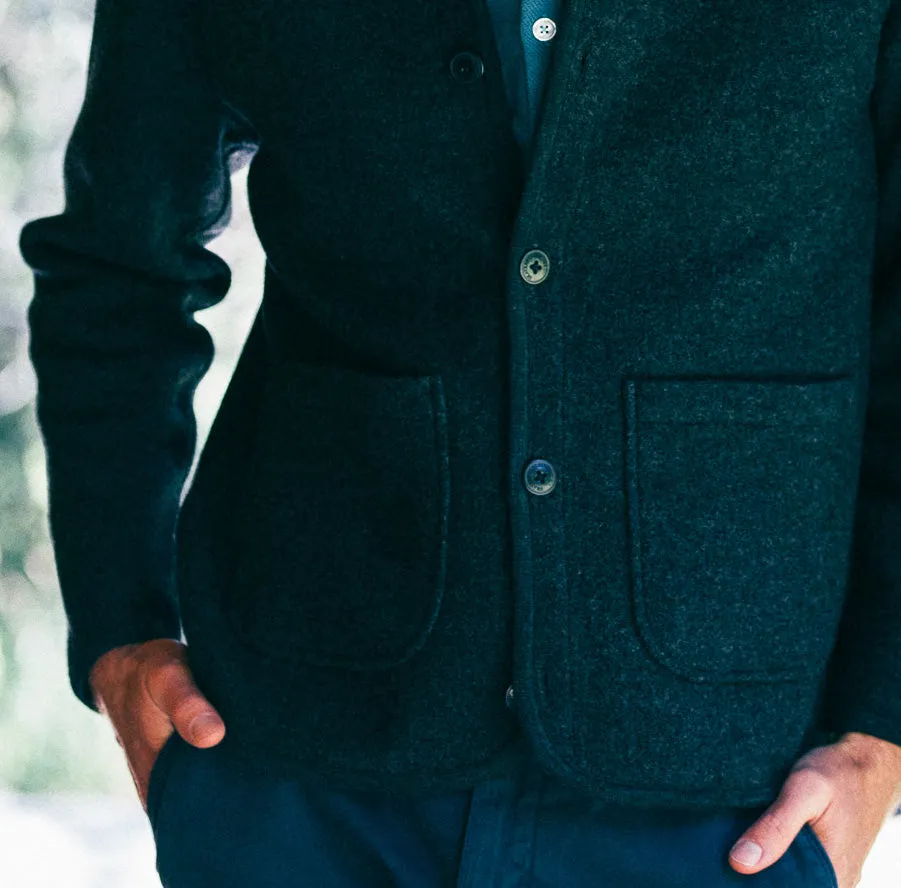 Charcoal Gray Burnham Jacket - Knitted Boiled Wool Liner for Warmth