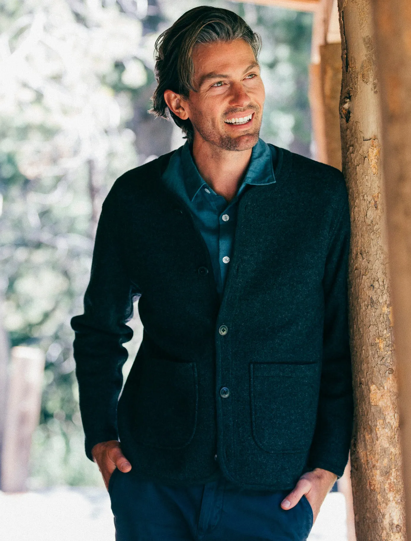Charcoal Gray Burnham Jacket - Knitted Boiled Wool Liner for Warmth