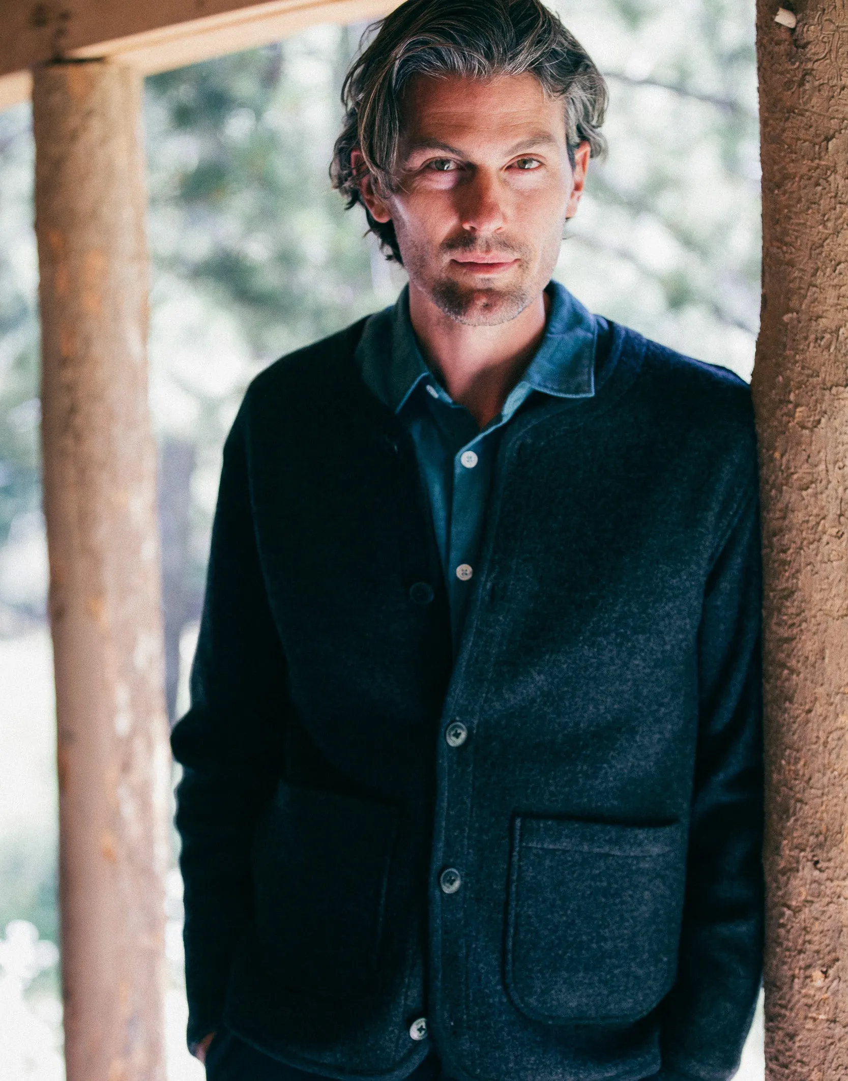Charcoal Gray Burnham Jacket - Knitted Boiled Wool Liner for Warmth