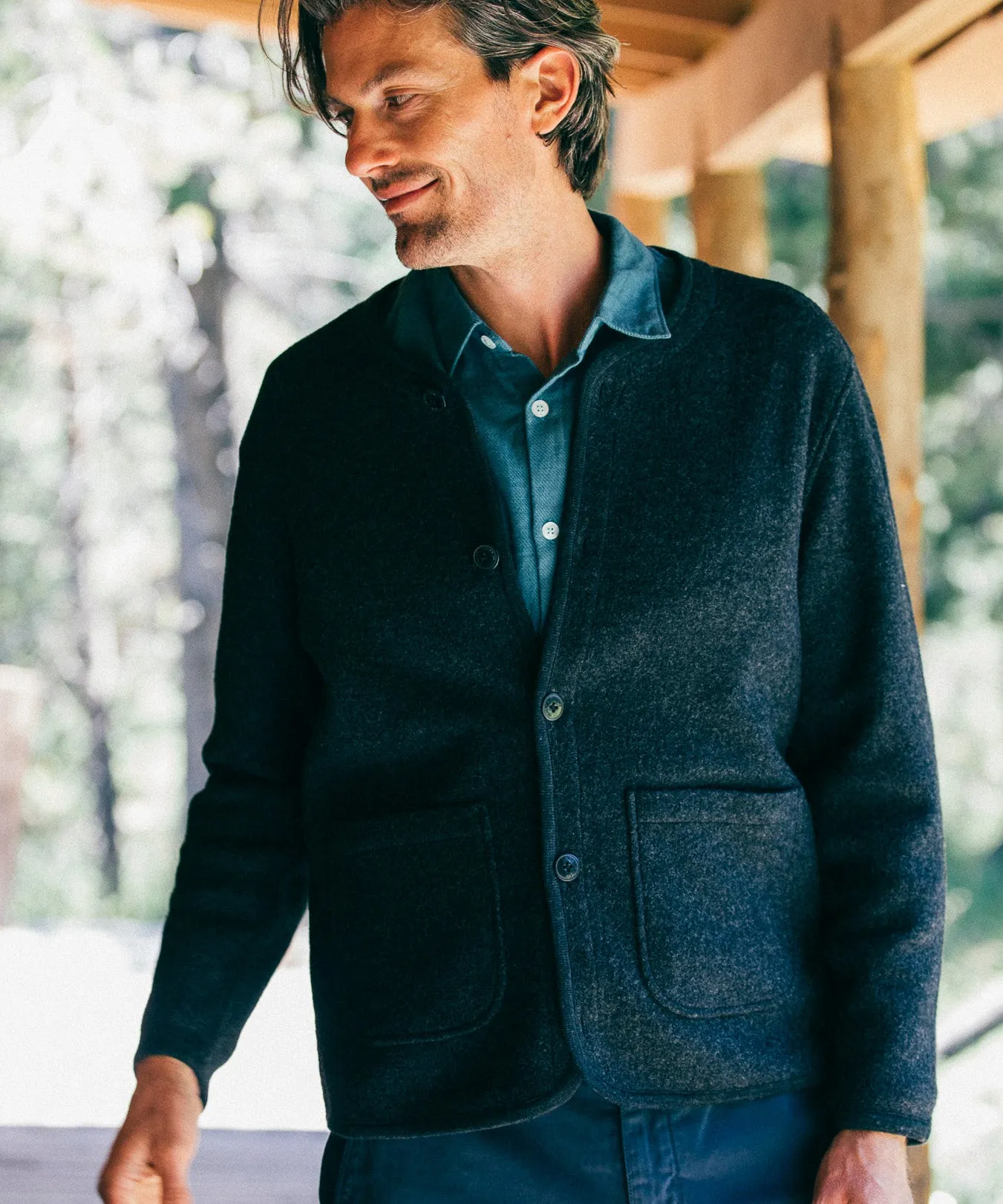 Charcoal Gray Burnham Jacket - Knitted Boiled Wool Liner for Warmth