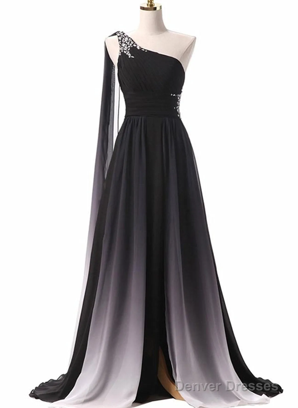 Chiffon A-Line Gradient One Shoulder Evening Dress, Chiffon Prom Dress Party Dress