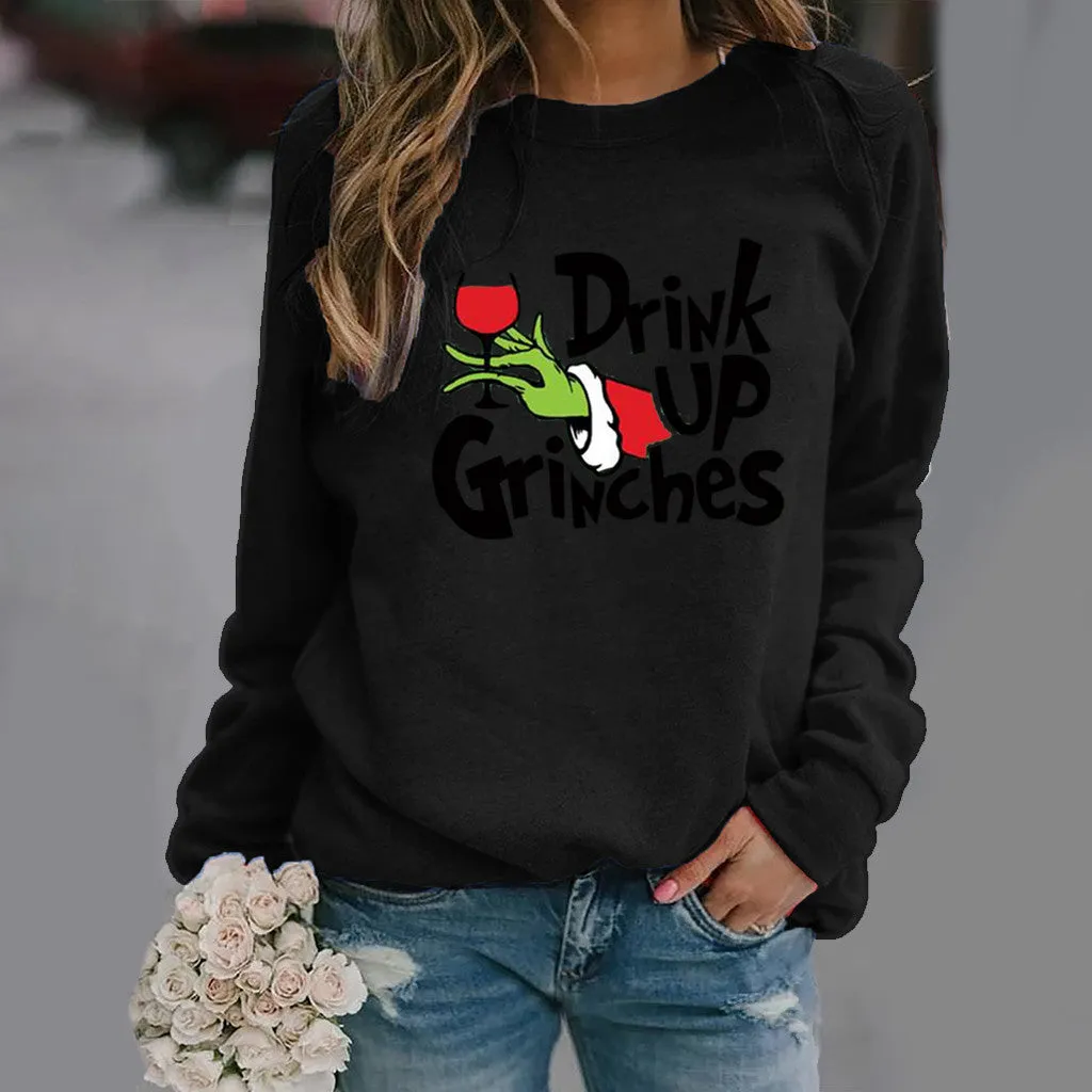 Christmas print long-sleeved round neck sweater women