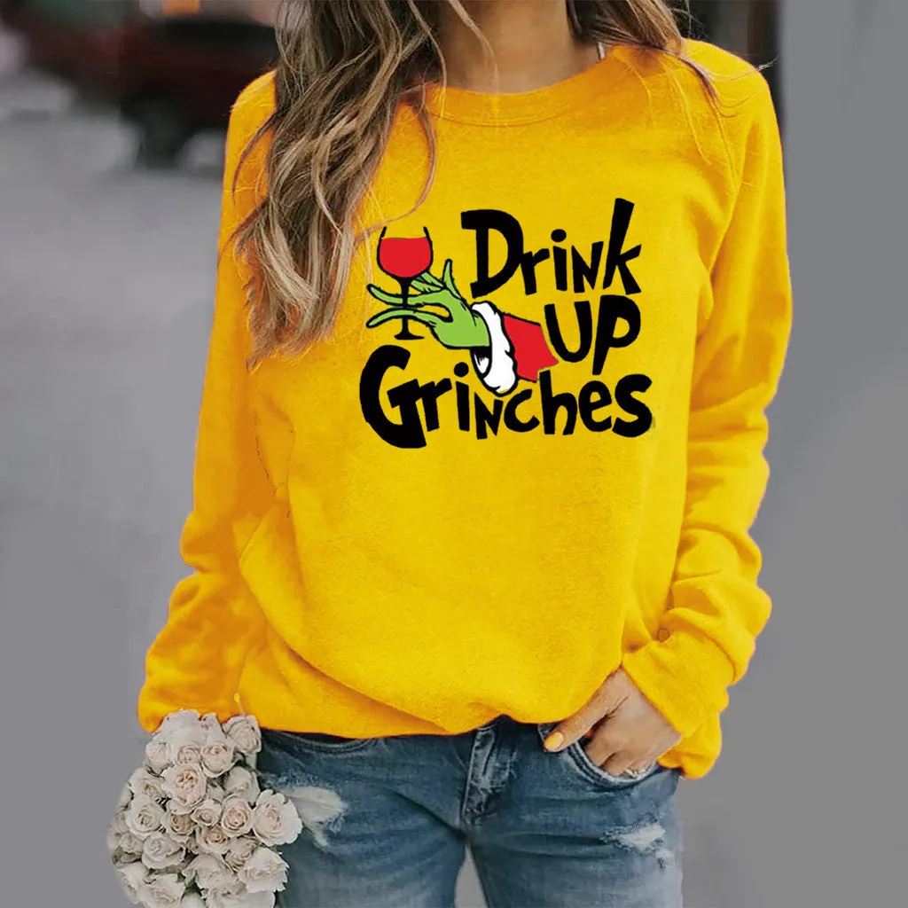 Christmas print long-sleeved round neck sweater women