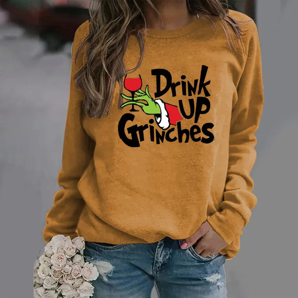 Christmas print long-sleeved round neck sweater women