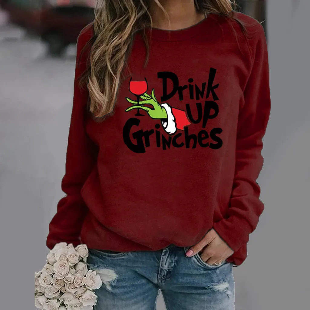Christmas print long-sleeved round neck sweater women