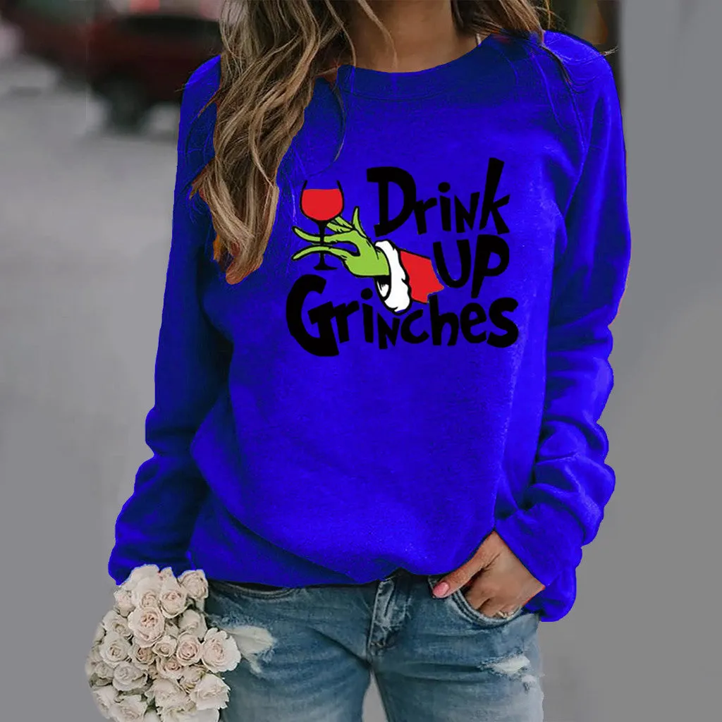 Christmas print long-sleeved round neck sweater women
