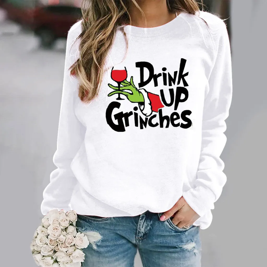 Christmas print long-sleeved round neck sweater women