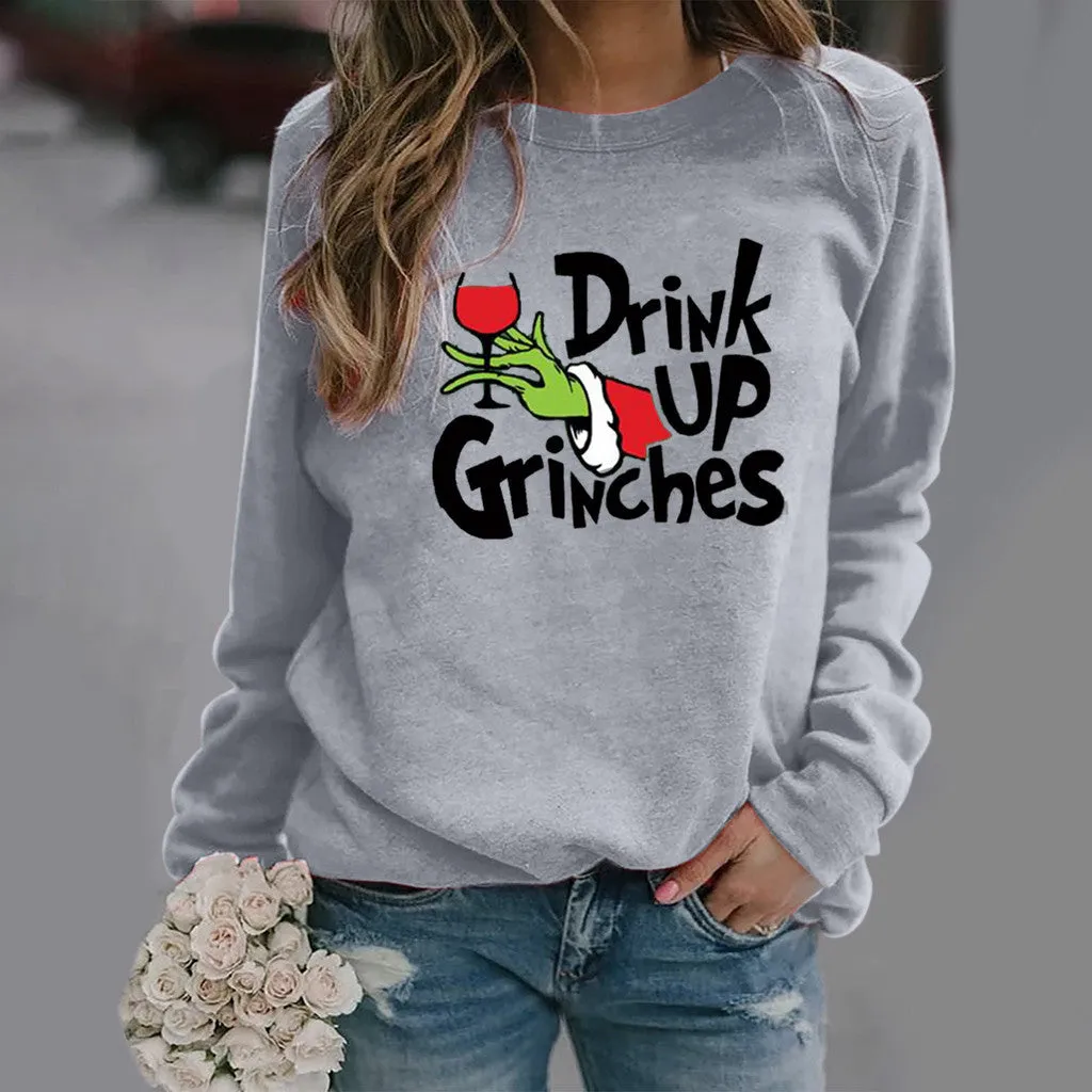 Christmas print long-sleeved round neck sweater women