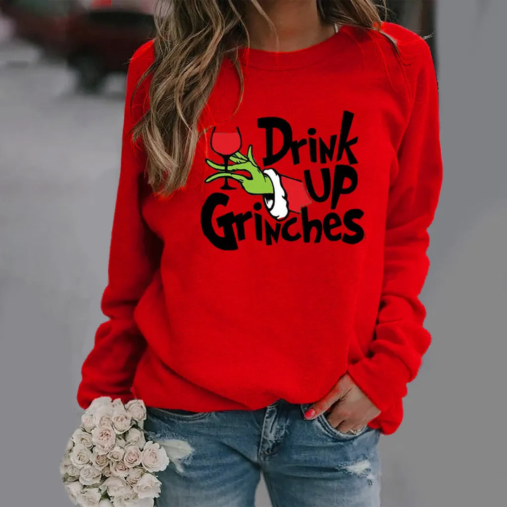 Christmas print long-sleeved round neck sweater women