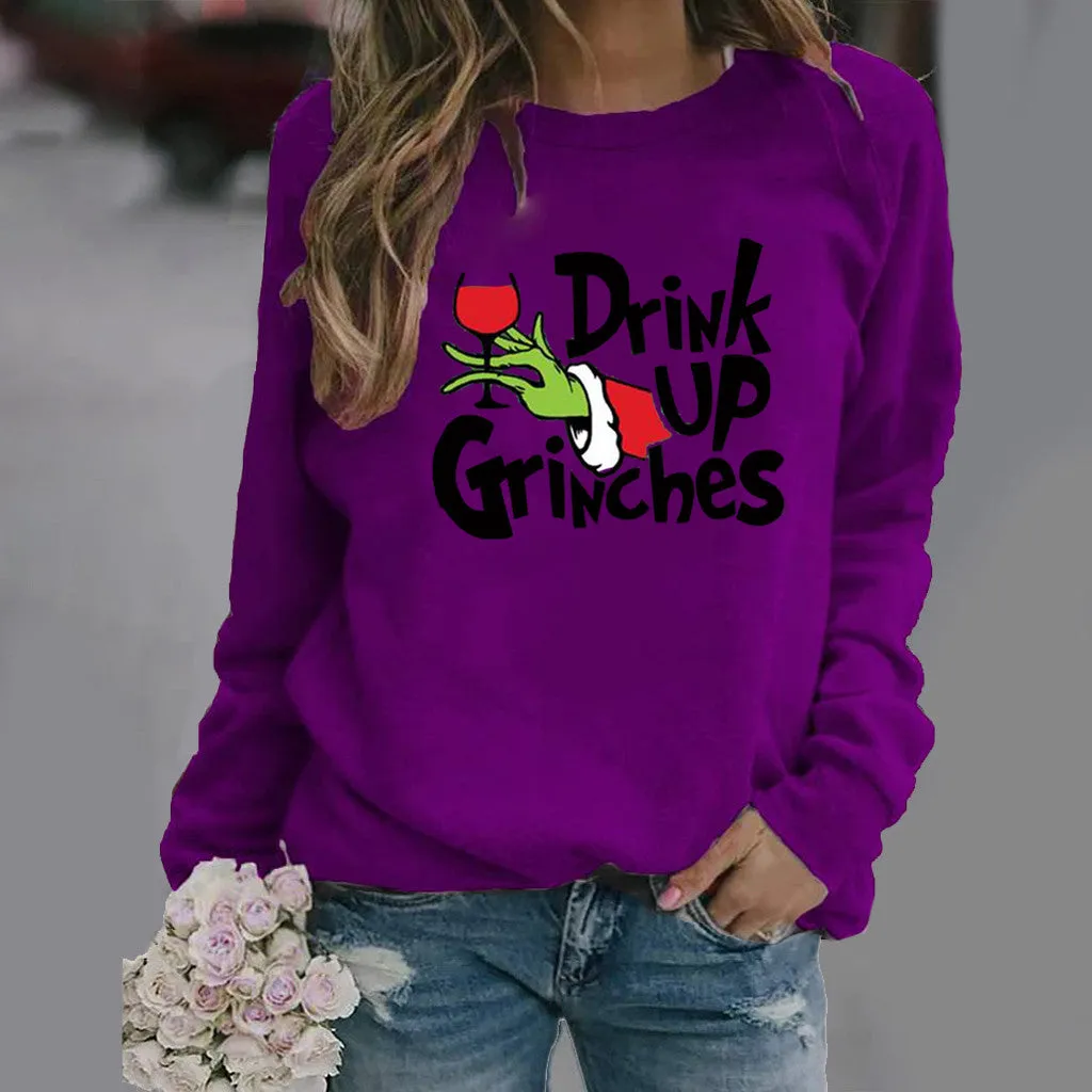 Christmas print long-sleeved round neck sweater women