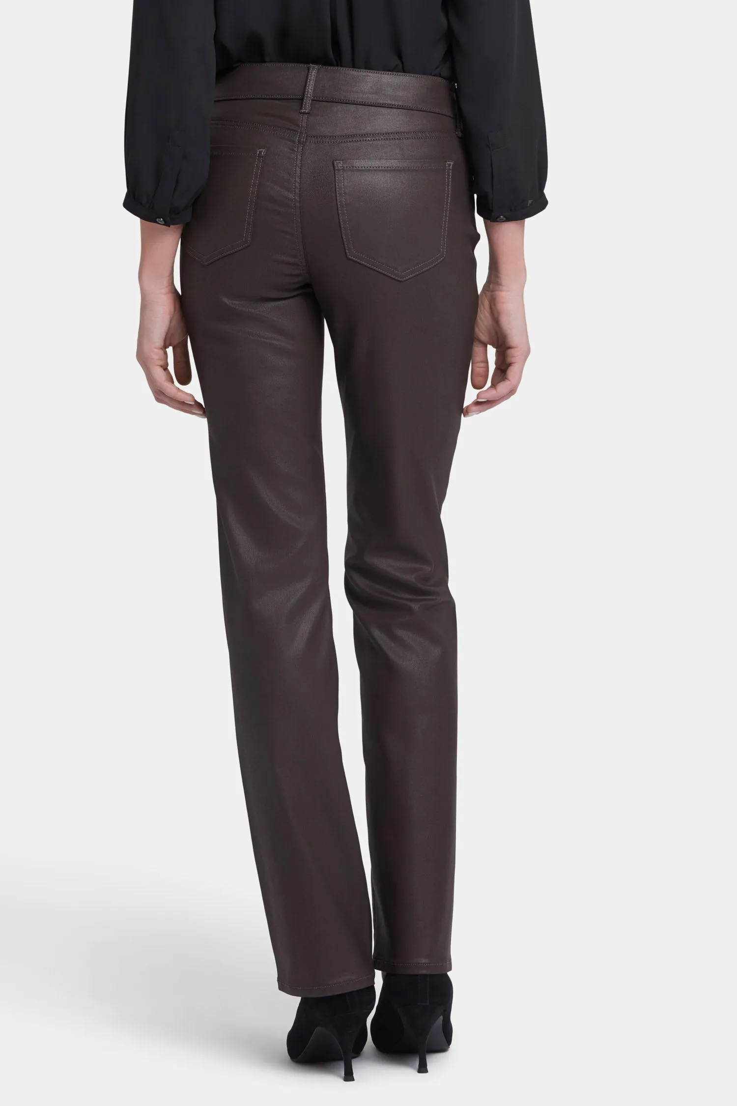 Coated Marilyn Straight Jeans In Petite - Coffee Bean Coated