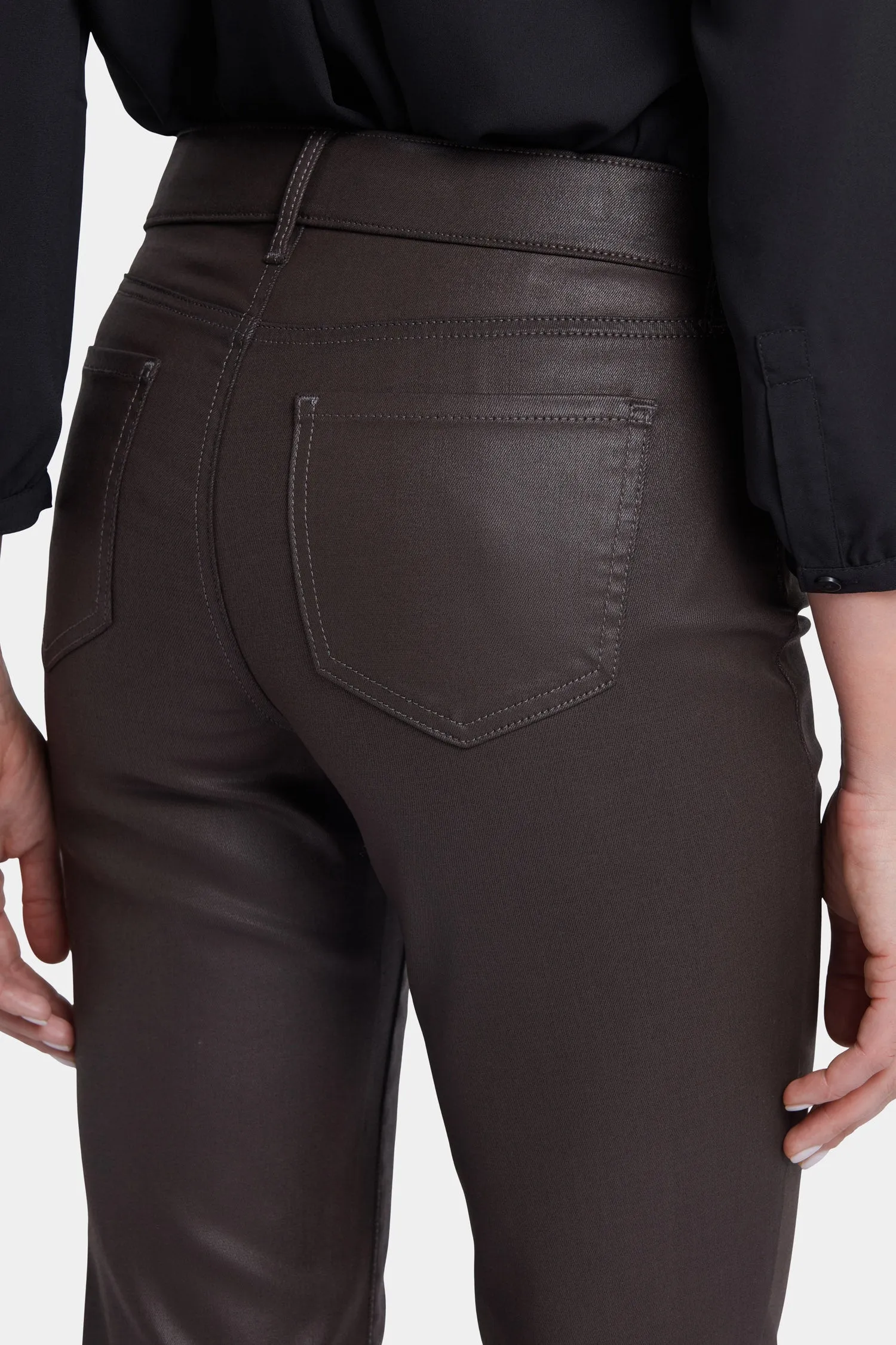 Coated Marilyn Straight Jeans In Petite - Coffee Bean Coated