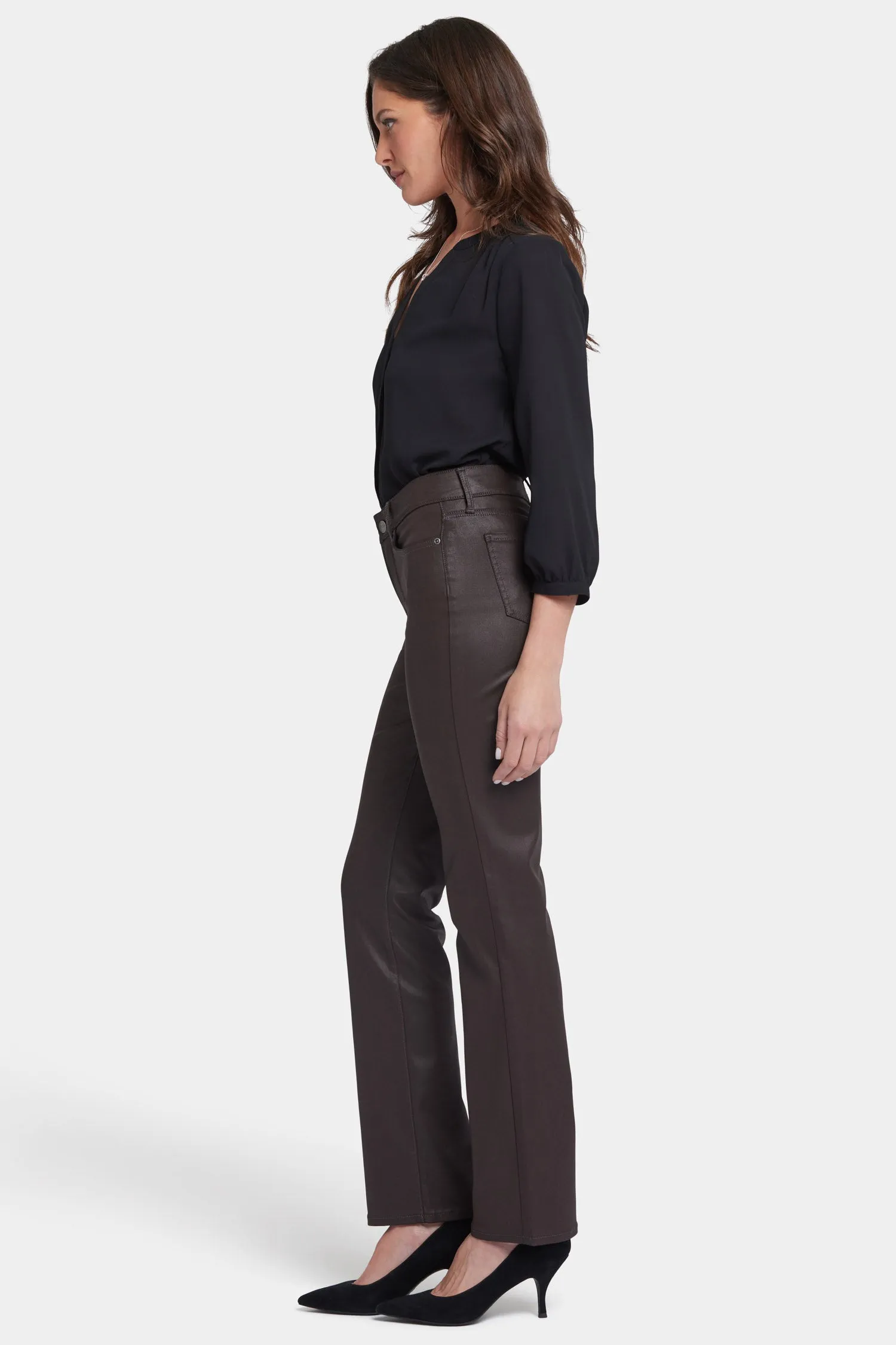 Coated Marilyn Straight Jeans In Petite - Coffee Bean Coated