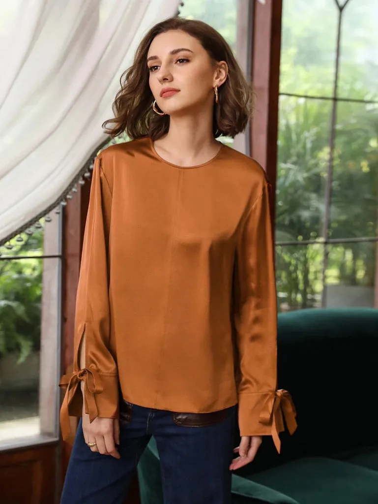 Comfortable 100% Silk Slit Sleeve Top Silk Straight Fit Top Silk Blouse for Women
