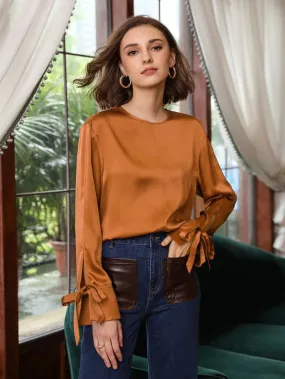 Comfortable 100% Silk Slit Sleeve Top Silk Straight Fit Top Silk Blouse for Women