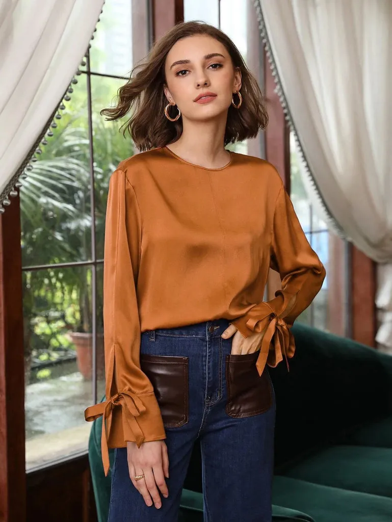 Comfortable 100% Silk Slit Sleeve Top Silk Straight Fit Top Silk Blouse for Women