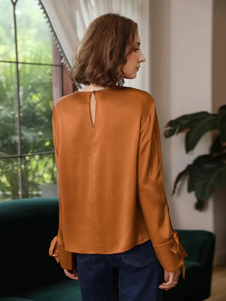 Comfortable 100% Silk Slit Sleeve Top Silk Straight Fit Top Silk Blouse for Women