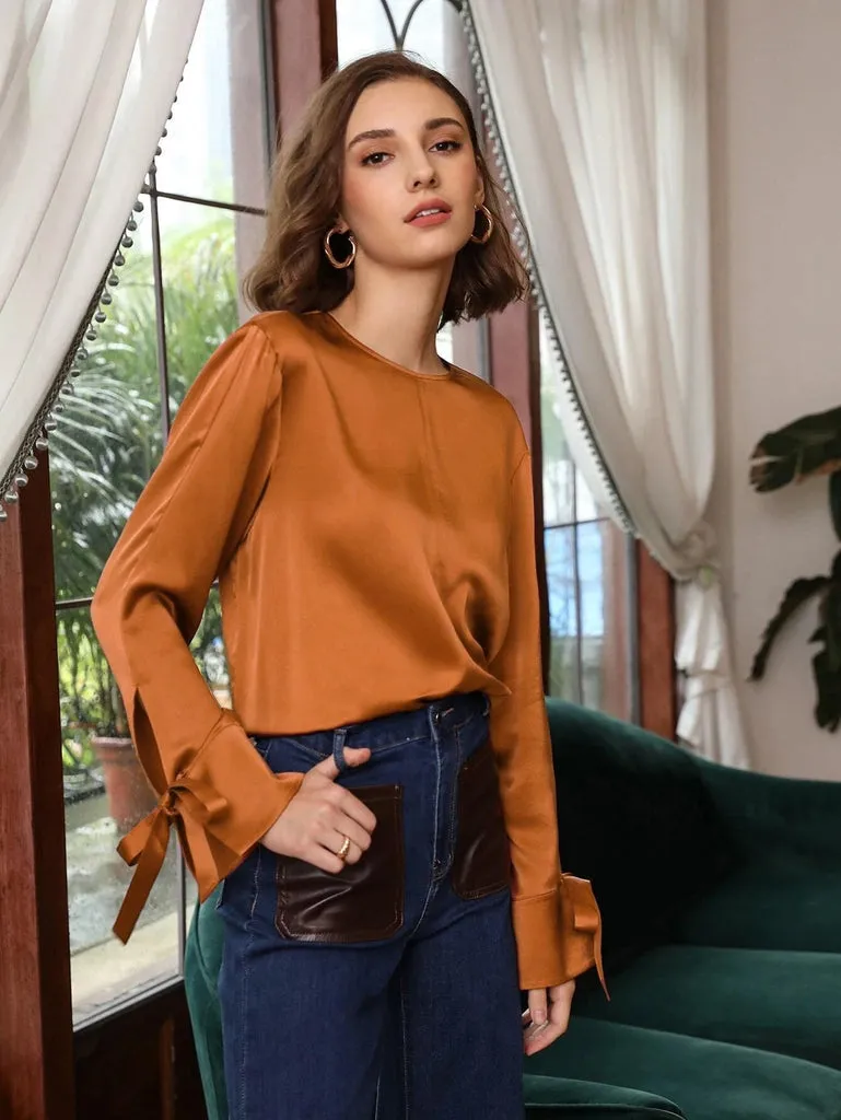 Comfortable 100% Silk Slit Sleeve Top Silk Straight Fit Top Silk Blouse for Women
