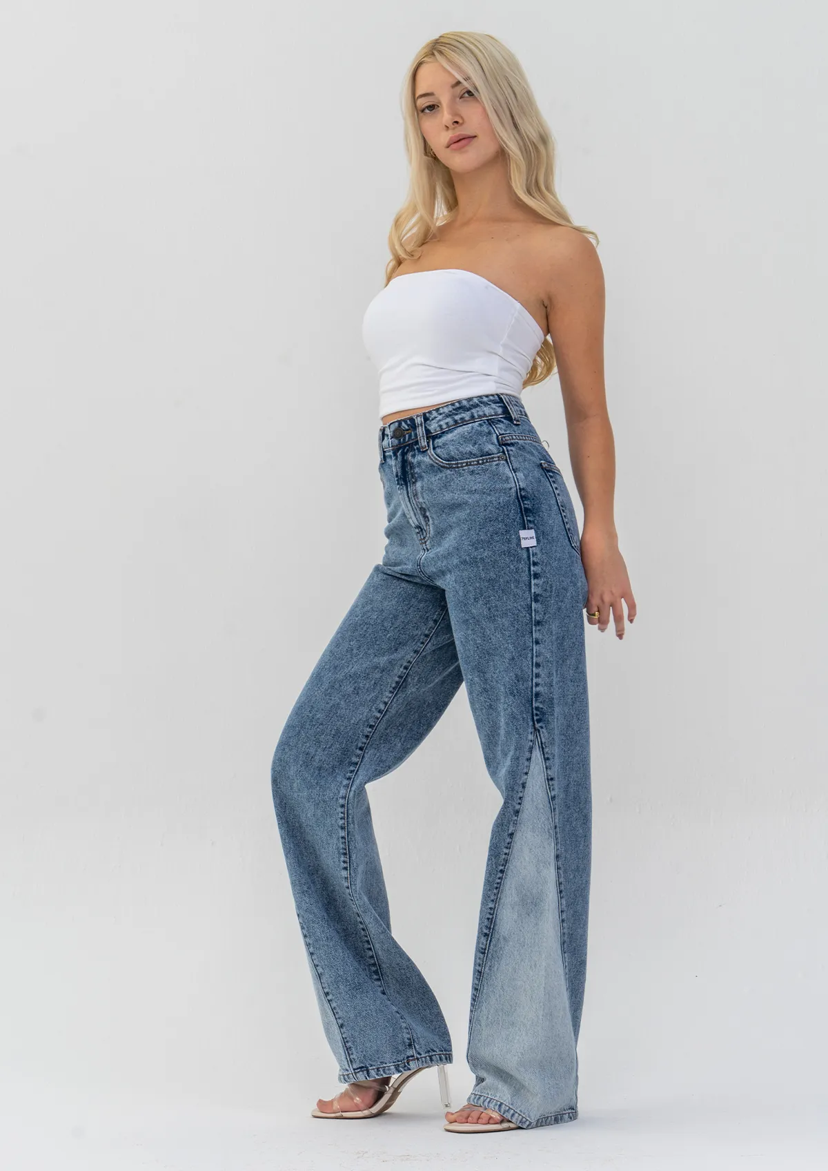 Contrast Colour Wide Leg Jeans