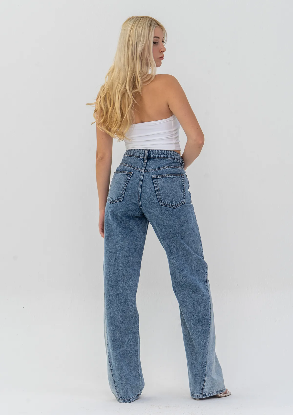 Contrast Colour Wide Leg Jeans