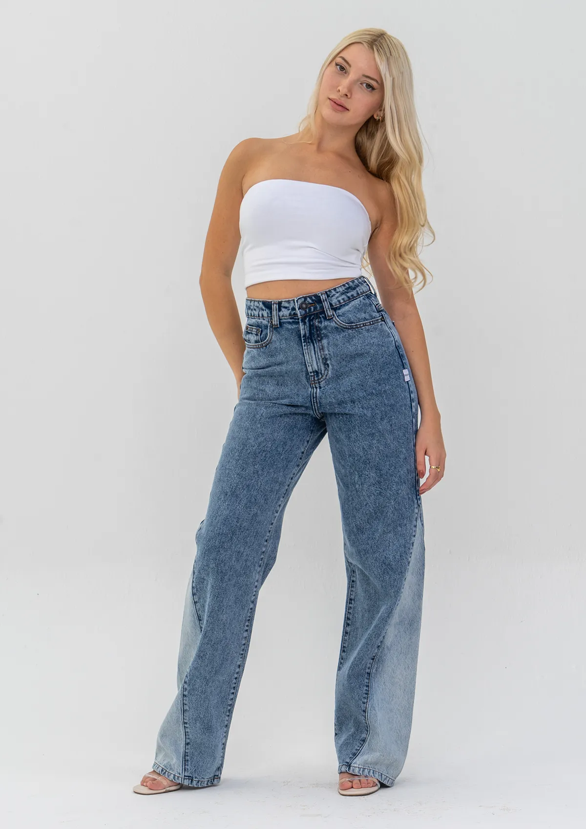 Contrast Colour Wide Leg Jeans
