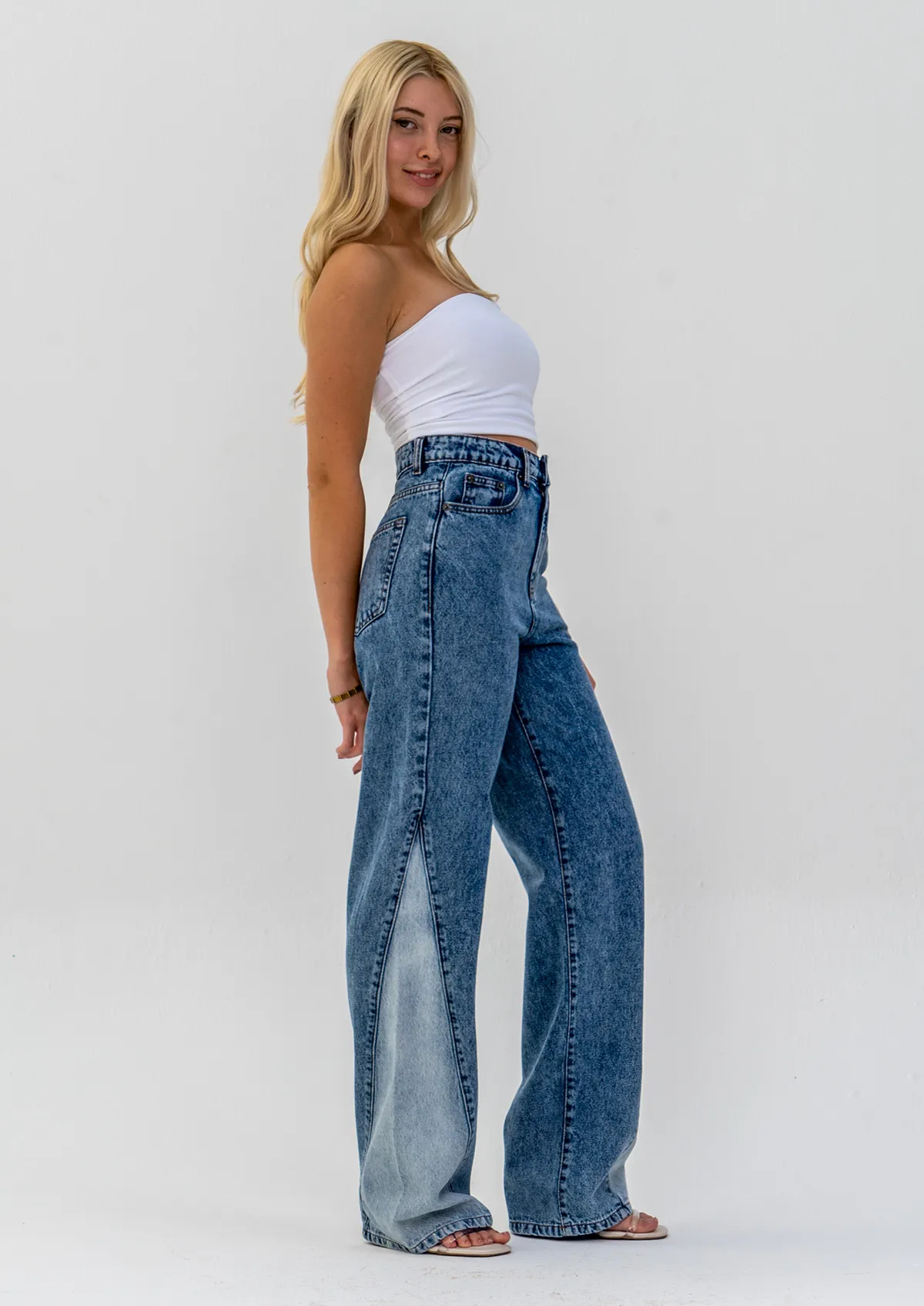Contrast Colour Wide Leg Jeans
