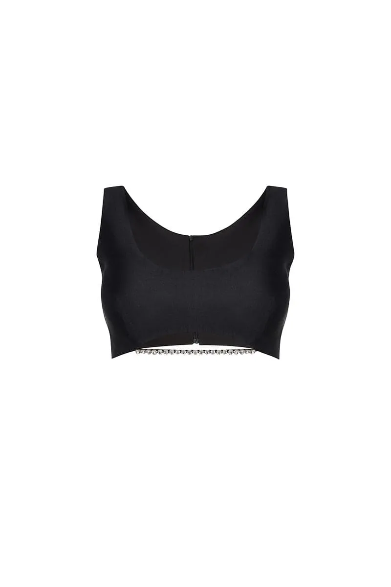 CUTOUT CRYSTAL-EMBELLISHED CROPPED TOP