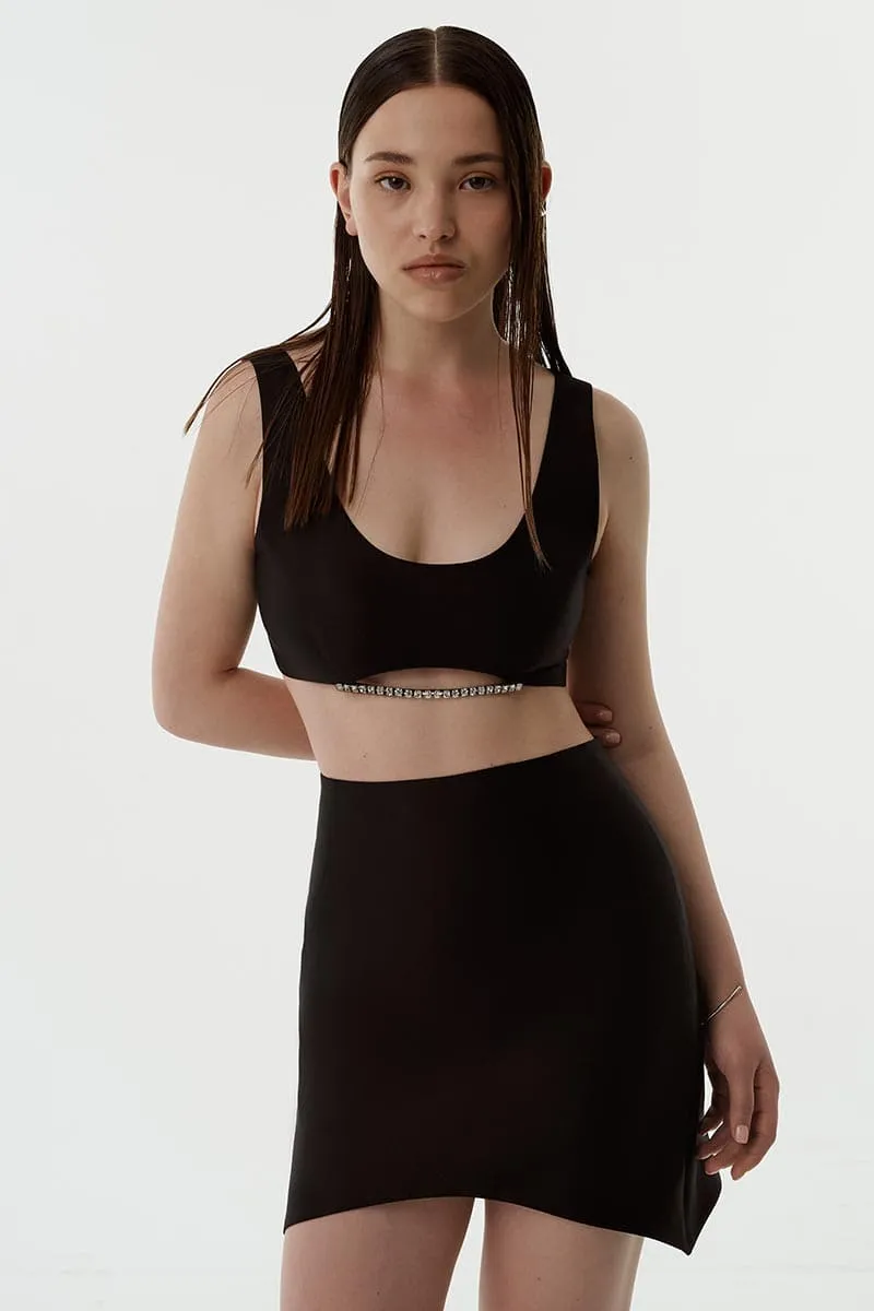 CUTOUT CRYSTAL-EMBELLISHED CROPPED TOP
