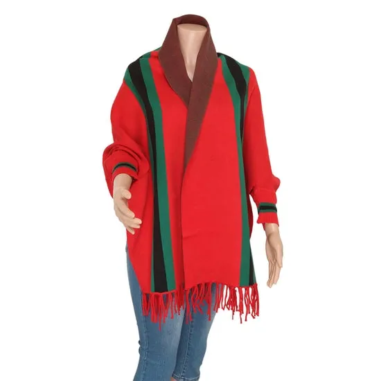 Designer Inspired Red Striped Shrug