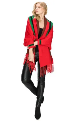 Designer Inspired Red Striped Shrug