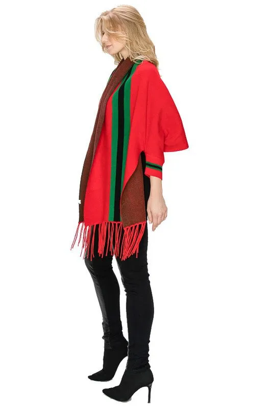 Designer Inspired Red Striped Shrug