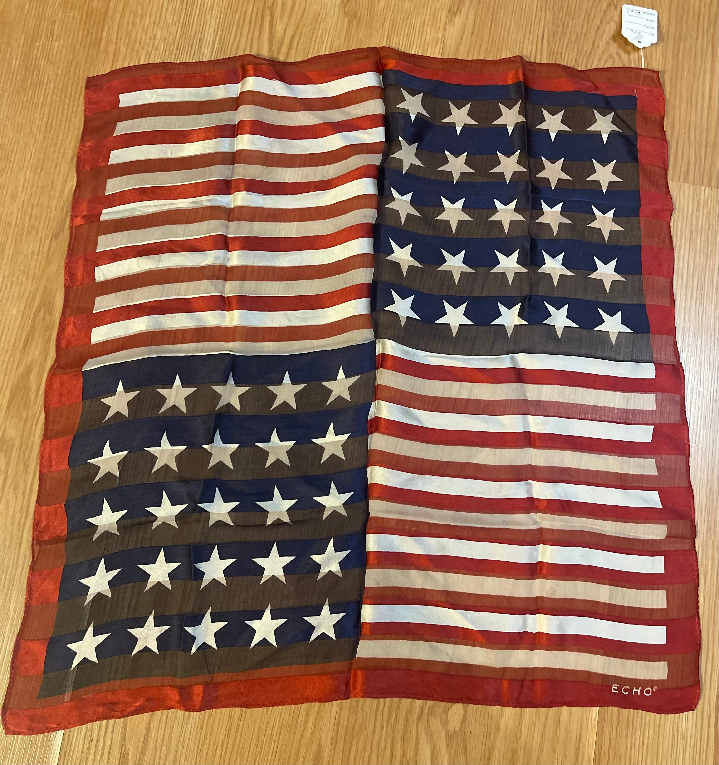 Designer,  Vintage Echo American Flag Silk scarf